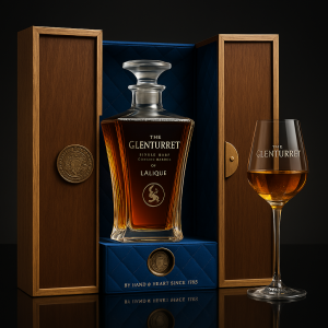 Luxe fles Glenturret 33 Year Old by Lalique in luxe houten kist, verkrijgbaar bij de grootste whiskeywinkel van Nederland