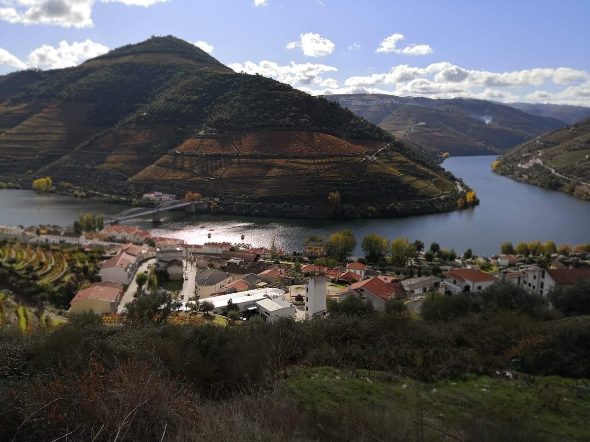 De bocht van de Douro bij Pinhao met wijngaarden op de hellingen