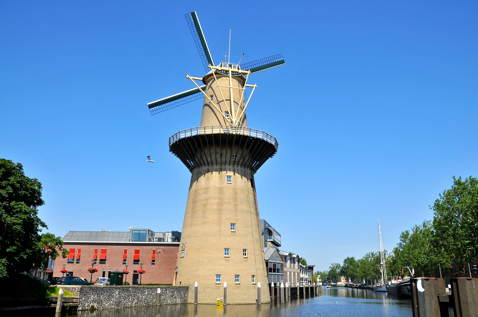 De Noletmolen boven de daken van Schiedam