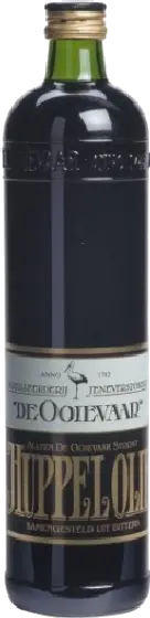 Een fles Huppelolie, uit het schap in de winkel in Bathmen