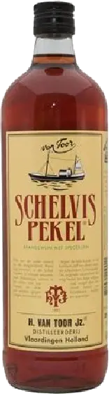 Een fles SchelvisPekel, uit het schap in de winkel in Bathmen