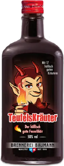Een fles Teufelskräuter, uit het schap in de winkel in Bathmen