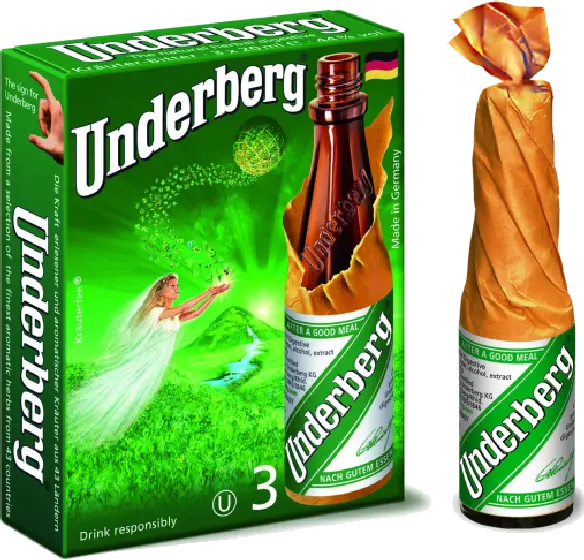 Een fles Underberg, uit het schap in de winkel in Bathmen