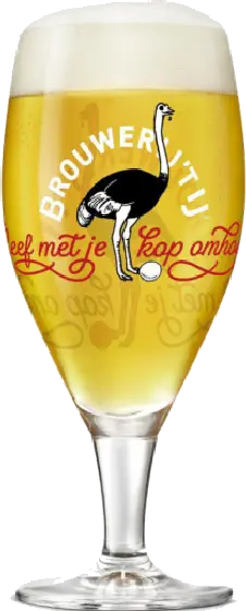 Een glas van Brouwerij 't IJ, uit het schap in de winkel in Bathmen