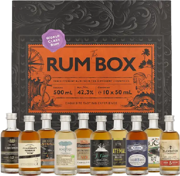 Een fles The Rum Box, uit het schap in de winkel in Bathmen