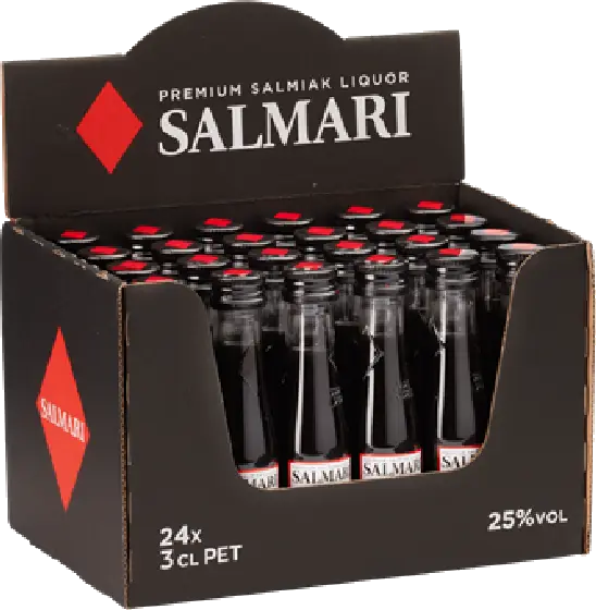 Een fles Salmari Premium Salmiak, uit het schap in de winkel in Bathmen