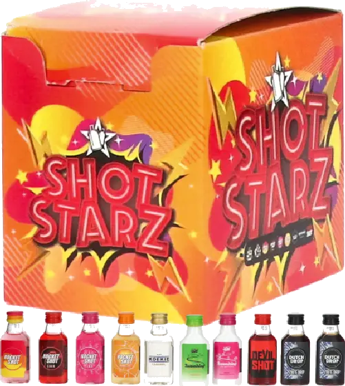 Een fles Shot Starz, uit het schap in de winkel in Bathmen
