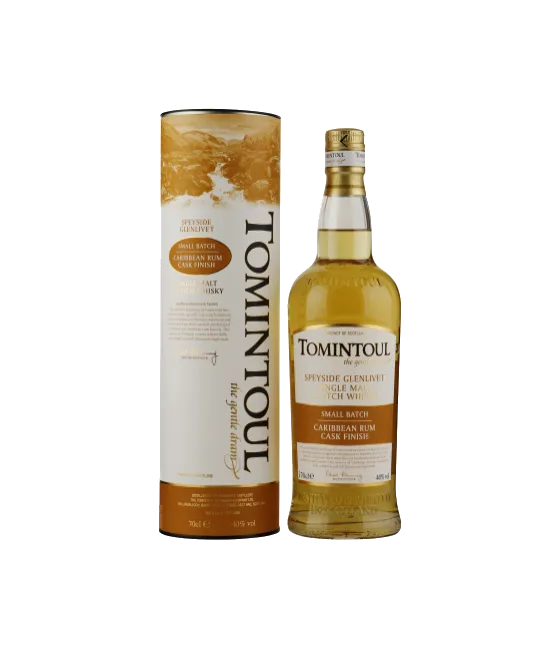 Tomintoul Single Malt Scotch Whisky Caribbean Rum Cask Finish, fles bij slijterij t Bockje in Bathmen