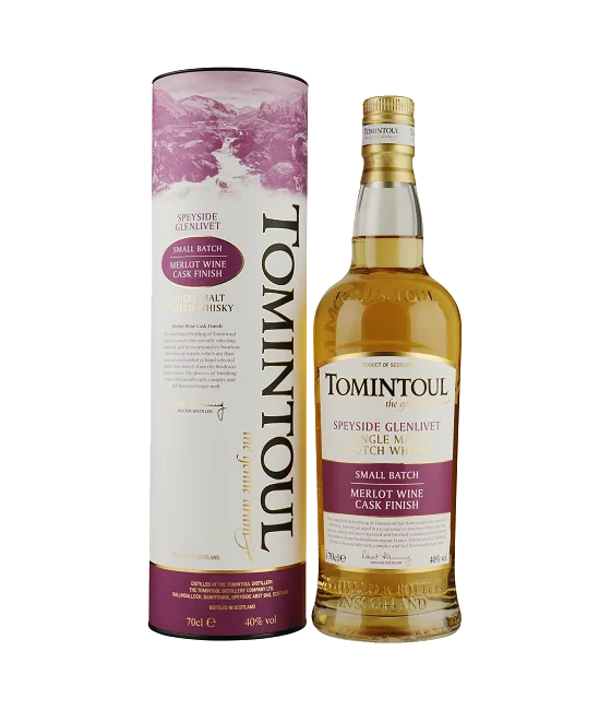 Tomintoul Merlot Wine Cask Finish, fles bij slijterij t Bockje in Bathmen
