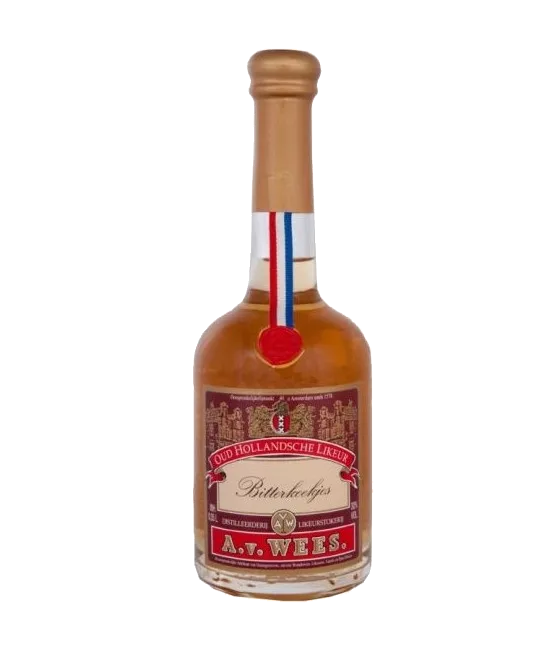 Van Wees bitterkoekjes, fles bij slijterij t Bockje in Bathmen