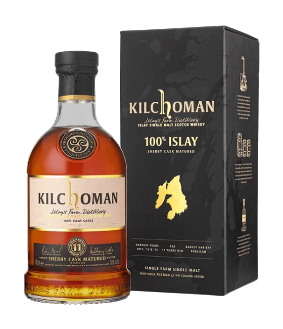 Kilchoman 100 % Islay sherry cask matured single malt whisky, fles bij slijterij t Bockje in Bathmen