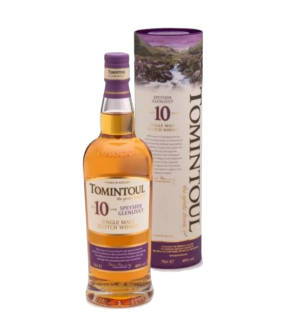 Tomintoul whisky 10 yr, fles bij slijterij t Bockje in Bathmen