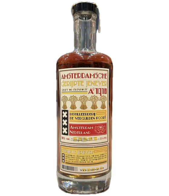 Amsterdamsche Gerijpte Jenever, fles bij slijterij t Bockje in Bathmen
