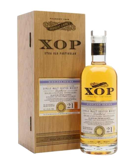 XOP HIGHLAND PARK 21 Years Old Douglas Laing, fles bij slijterij t Bockje in Bathmen