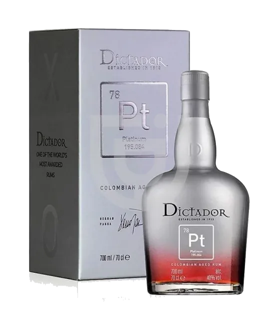 Dictador Platinum rum PT 78, fles bij slijterij t Bockje in Bathmen