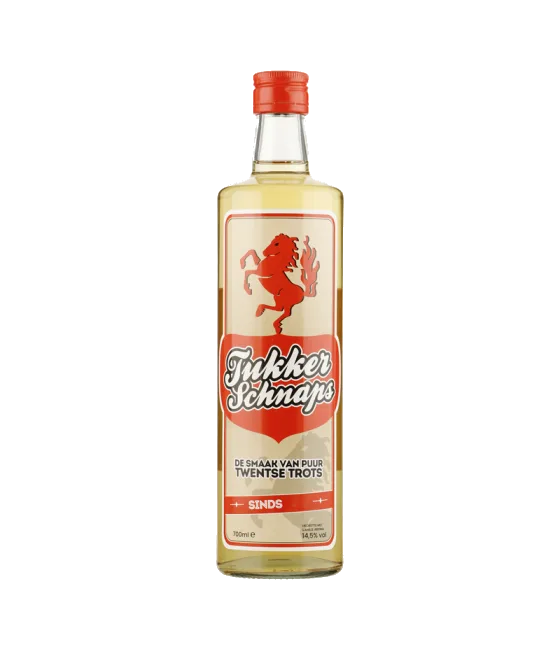 Tukker Schnaps, fles bij slijterij t Bockje in Bathmen