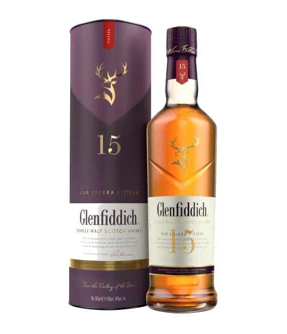 Glenfiddich Whisky 15 Years Old, fles bij slijterij t Bockje in Bathmen