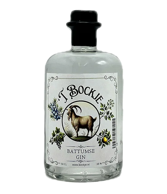 Battumse Gin, fles bij slijterij t Bockje in Bathmen