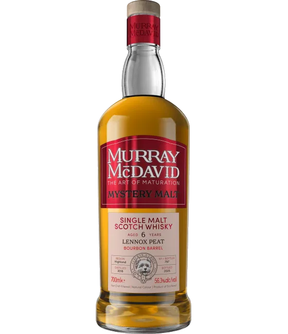 Murray McDavid Mystery Malt Lennox Peat 6 Years Old 2018, fles bij slijterij t Bockje in Bathmen