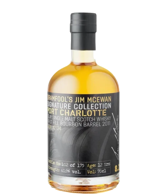 Dramfool’s Signature Collection 12 Years Old 2011 Port Charlotte 8.2 #2124, fles bij slijterij t Bockje in Bathmen