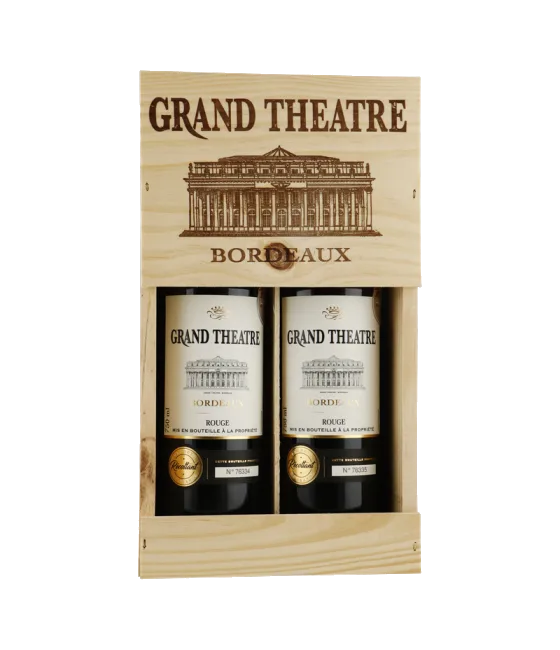 Grand Theatre Bordeaux kist met 2 flessen, fles bij slijterij t Bockje in Bathmen