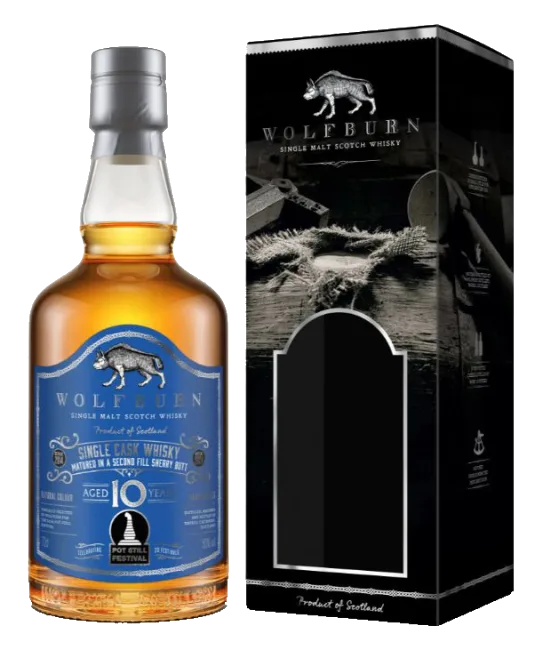 Wolfburn 10 Years Old Pot Still Festival 2024, fles bij slijterij t Bockje in Bathmen