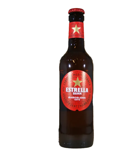 Estrella Damm Pilsner Barcelona, fles bij slijterij t Bockje in Bathmen