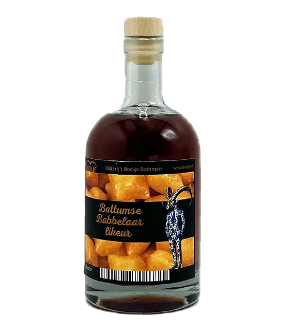 Battumse Babbelaarlikeur, fles bij slijterij t Bockje in Bathmen