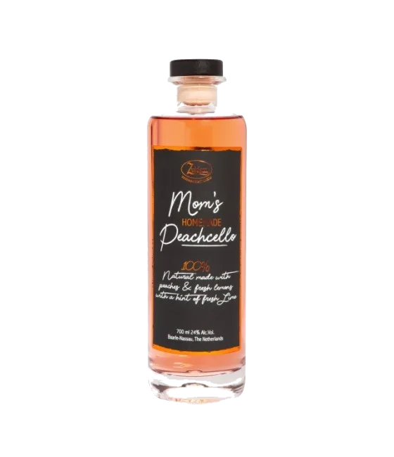 Zuidam Mom’s Homemade Peachcello, fles bij slijterij t Bockje in Bathmen