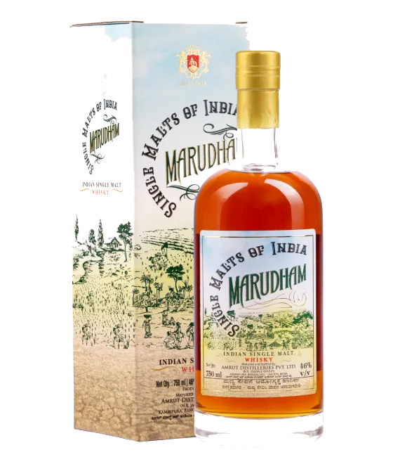 Amrut Marudham Single Malt of India, fles bij slijterij t Bockje in Bathmen