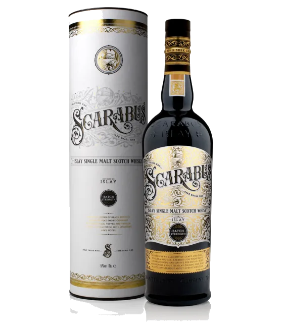 SCARABUS Cask Strength Islay Maltwhisky, fles bij slijterij t Bockje in Bathmen