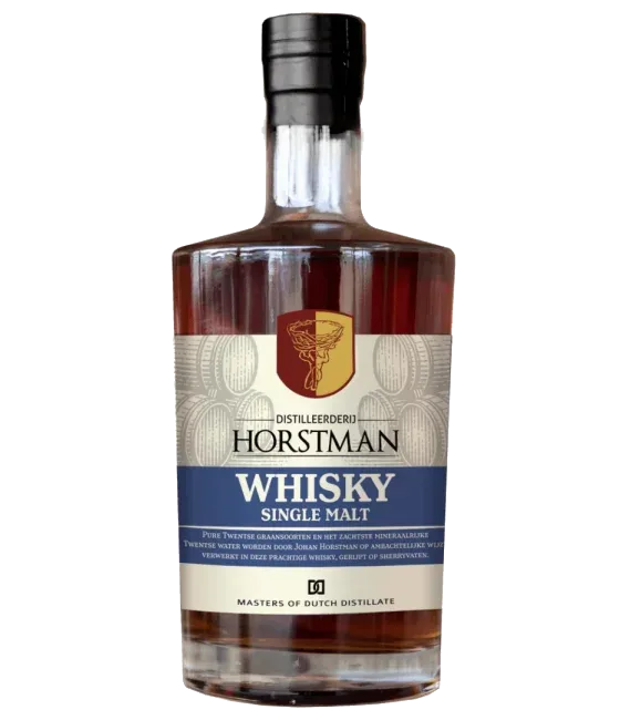 Horstman Whiskey ‘Blauw’, fles bij slijterij t Bockje in Bathmen