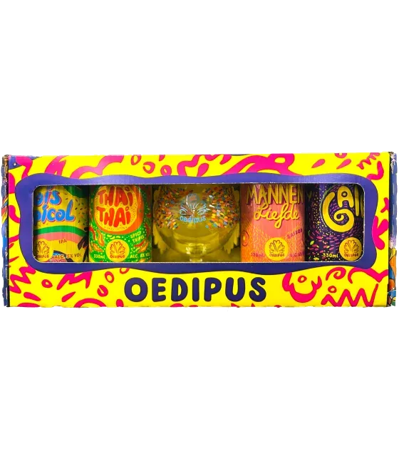Oedipus giftpack 4 blik + glas, fles bij slijterij t Bockje in Bathmen