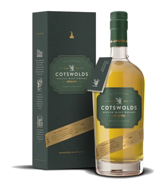 Cotswolds Single Malt Whisky Peated Cask, fles bij slijterij t Bockje in Bathmen