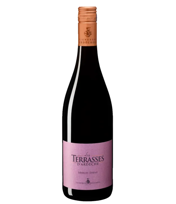 Les Terrasses D’Ardèche Rouge Merlot-Syrah, fles bij slijterij t Bockje in Bathmen