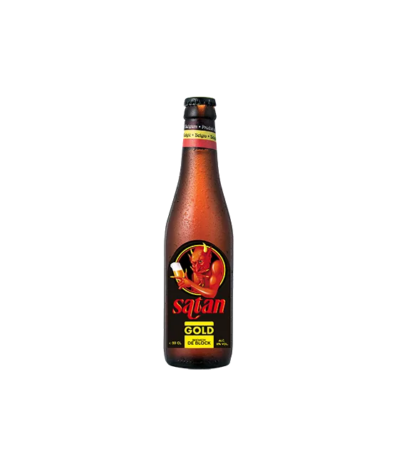 Brouwerij De Block Satan Gold, fles bij slijterij t Bockje in Bathmen