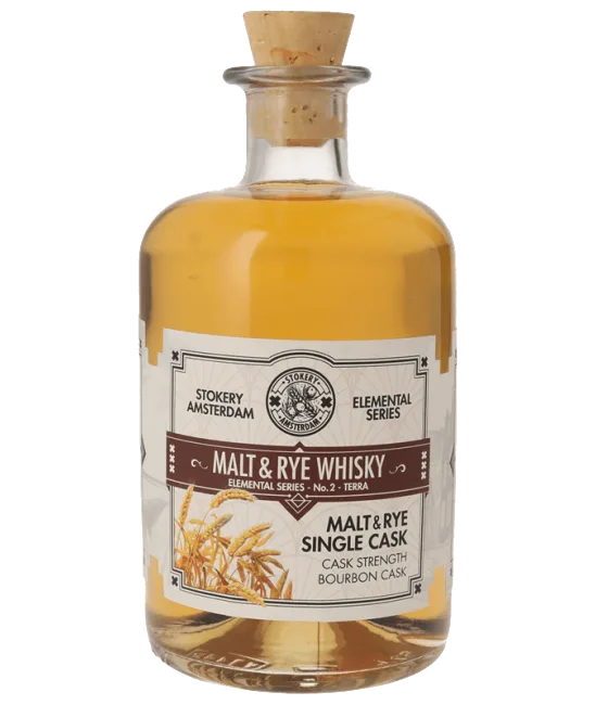 Stokery Amsterdam Elemental Series No.2 Terra Malt & Rye Whisky, fles bij slijterij t Bockje in Bathmen