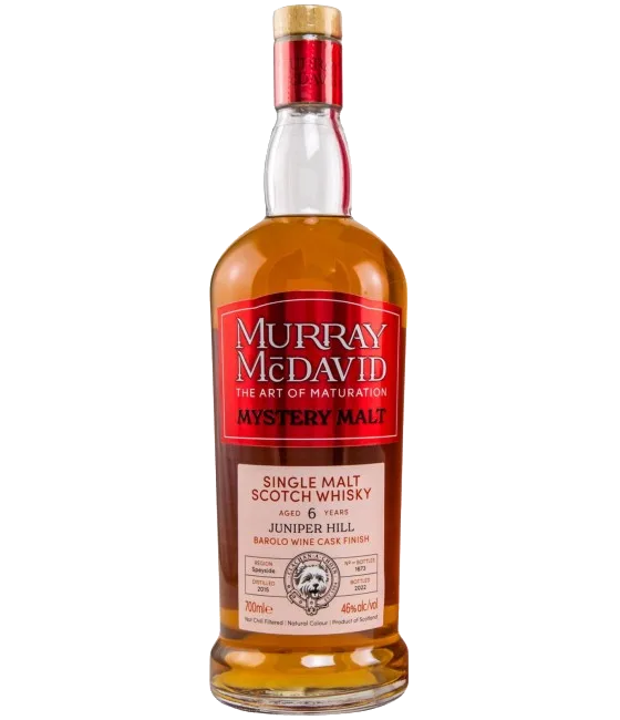Murray McDavid Mystery Malt Juniper Hill 2015 6 Years Barolo Wine Cask Finish, fles bij slijterij t Bockje in Bathmen