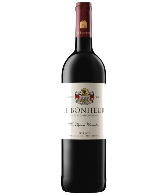 Le Bonheur Wine Estate ‘The Manor Meander’ Merlot, fles bij slijterij t Bockje in Bathmen