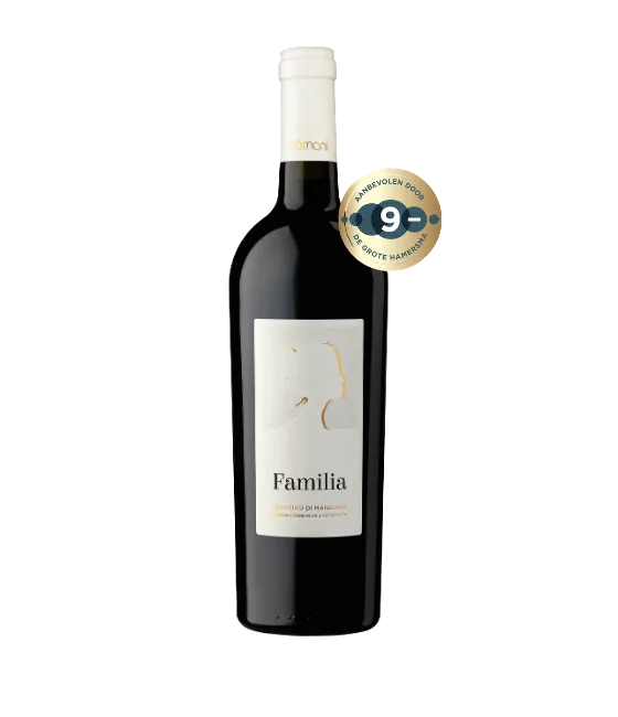 Familia Primitivo Di Manduria, fles bij slijterij t Bockje in Bathmen