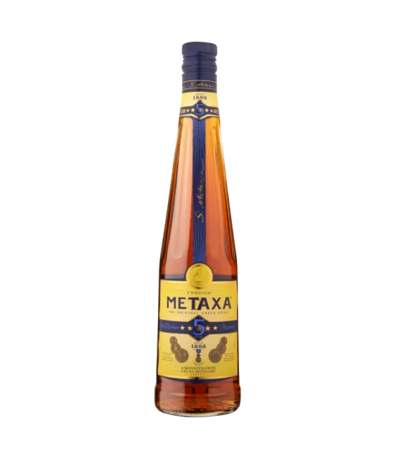 Metaxa Brandy 5 sterren, fles bij slijterij t Bockje in Bathmen