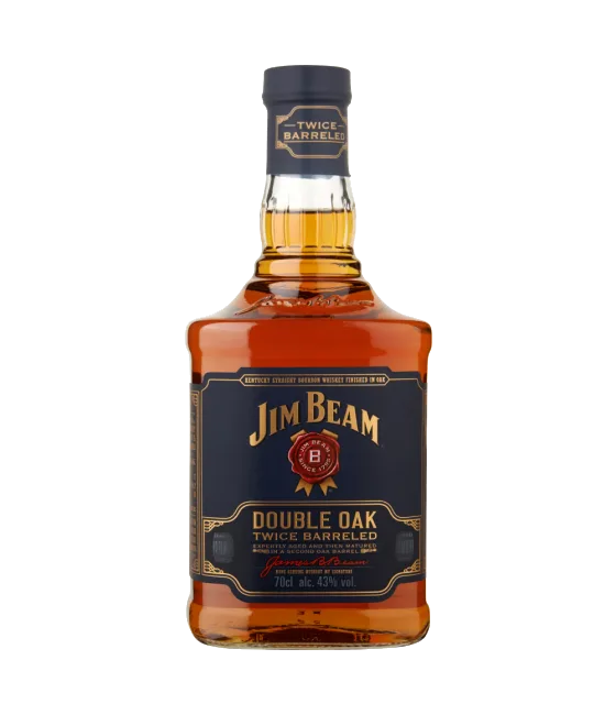 Jim Beam Double Oak Bourbon Kentucky Straight Whiskey, fles bij slijterij t Bockje in Bathmen