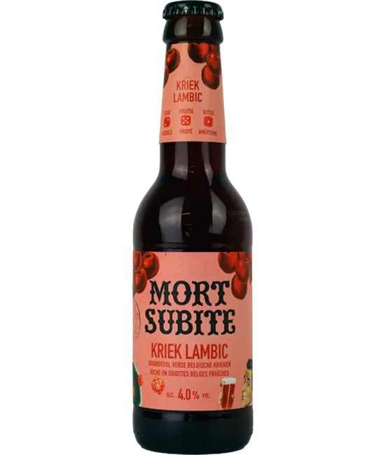 Mort Subite Kriek Lambic, fles bij slijterij t Bockje in Bathmen