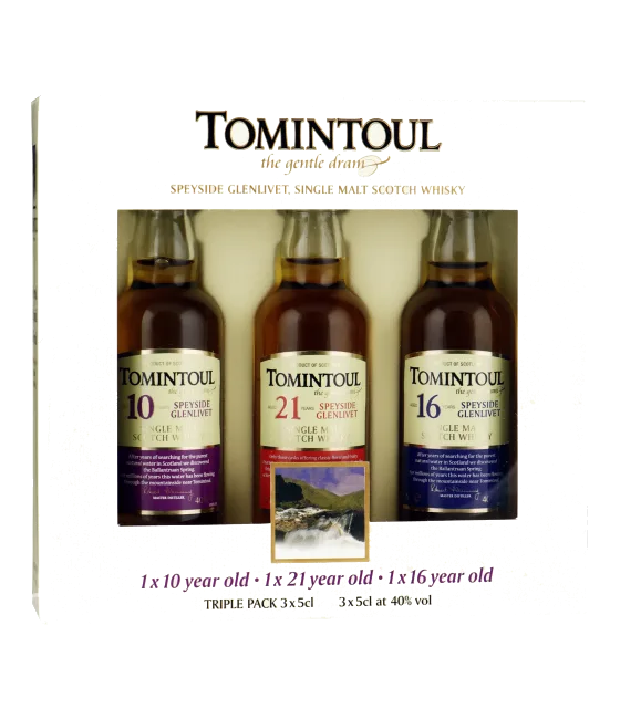 Tomintoul triple pack 3×5 cl. 10Y/16Y/21Y