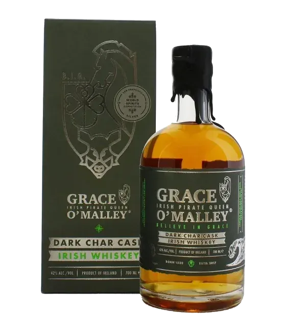 Grace O’Malley Dark Char Cask Whiskey, fles bij slijterij t Bockje in Bathmen