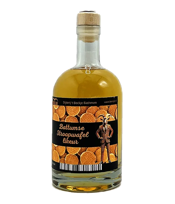 Battumse Stroopwafellikeur, fles bij slijterij t Bockje in Bathmen