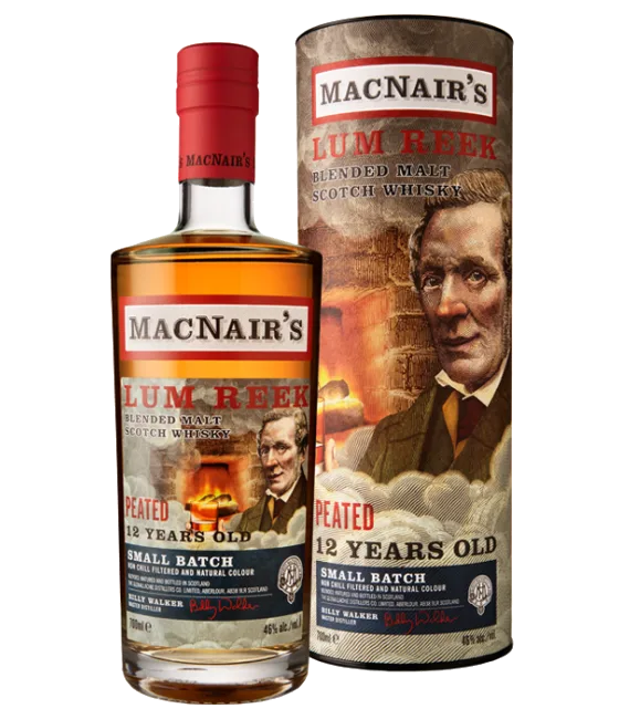 Macnair’s Lum Reek 12Y Blended Peated Small Batch, fles bij slijterij t Bockje in Bathmen