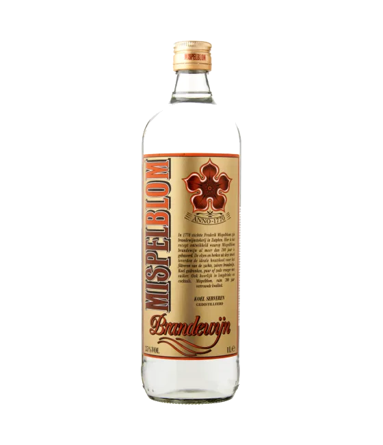 Mispelblom brandewijn, fles bij slijterij t Bockje in Bathmen