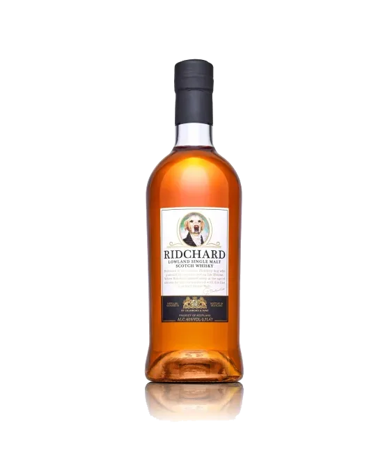 Ridchard Lowland Single Malt Whisky, fles bij slijterij t Bockje in Bathmen