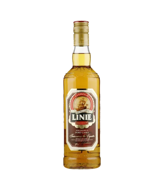 Linie Aquavit Port Double Cask, fles bij slijterij t Bockje in Bathmen
